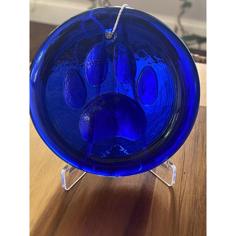 Blenko Glass Suncatcher Paw Print Cat Paw Dog Paw Sun Catcher Cobalt Blue